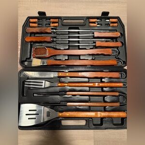 Premium BBQ Grill Tool Set with Wooden Handles